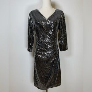 New Style ‘Ella’ Made in Italy Silver Sequin Faux Wrap Dress Women’s Size Small